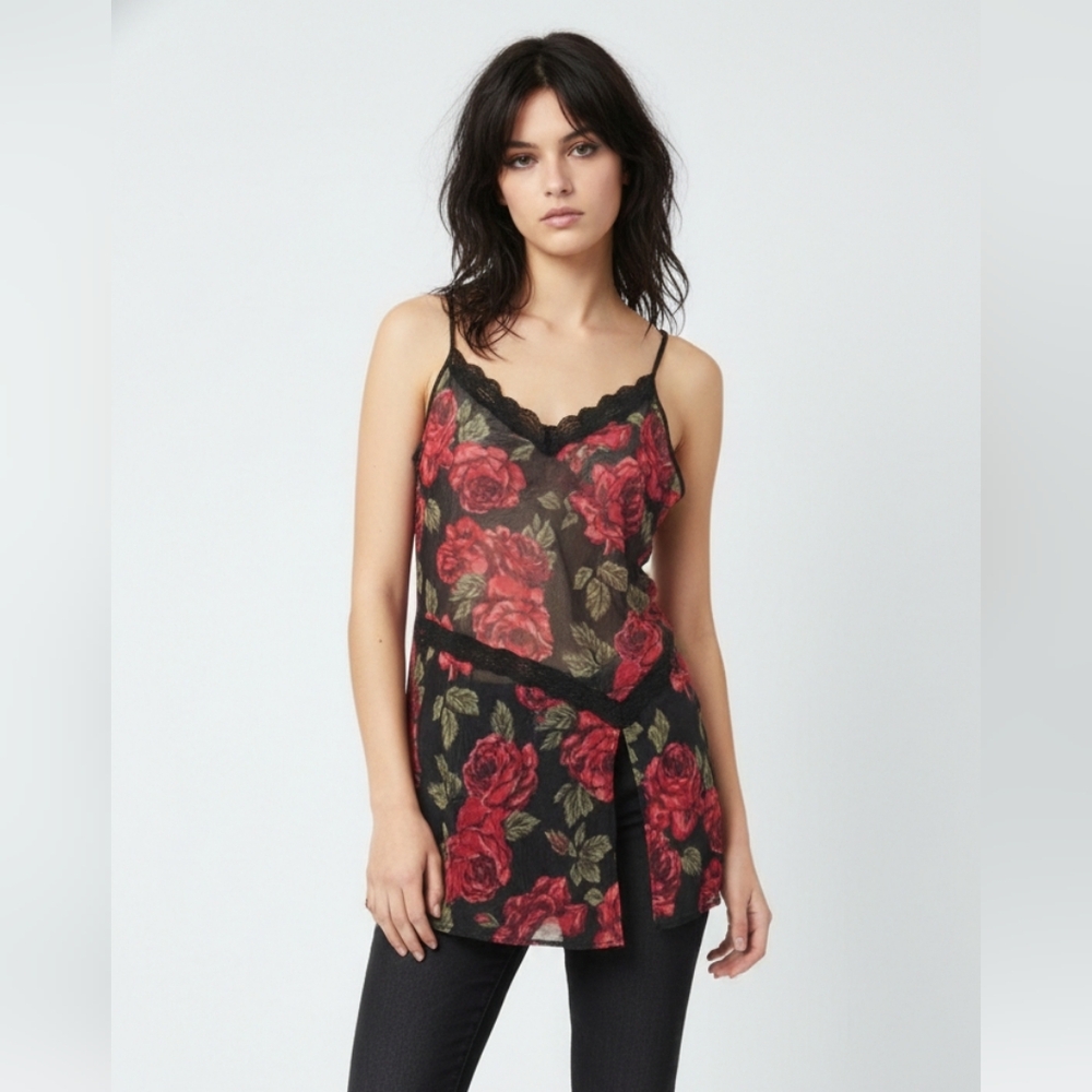 Unbranded Tank Black Red Mesh Lace Sheer Goth Grunge Fairy Whimsigoth M